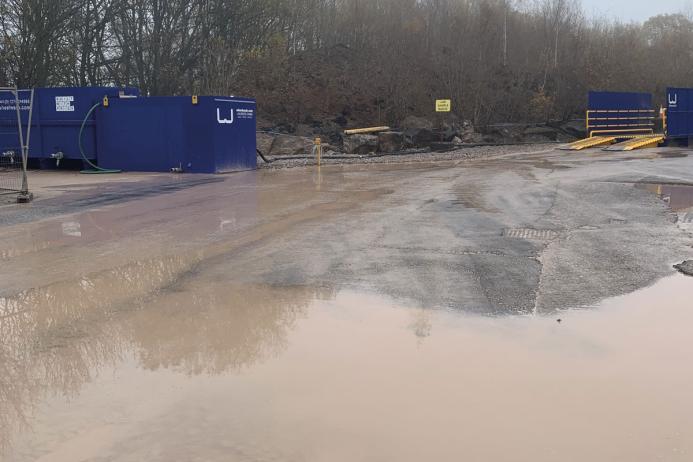 Fig. 3. Second hired wheel wash unit and ponding of dirty water