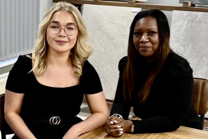 L-R: Molly Richardson, who led the project to secure ETI membership, with GRS Building Products customer service manager Deanne Francis