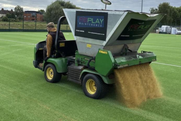 Replay Maintenance laying down Holcim UK’s ProPitch 2EW sports sand containing a proportion of recycled material