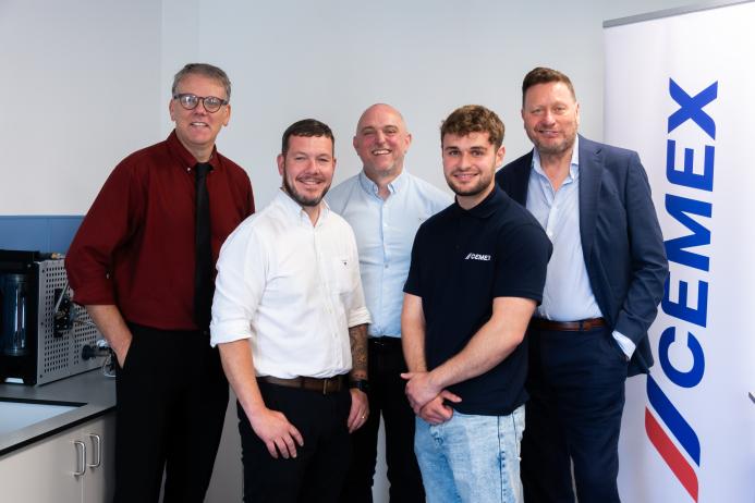 L–R: Andy Lees (senior director of curriculum, innovation, and construction at BMet), Howard Reid (lead fitter with Cemex UK), Christian Vale (senior operations manager at Cemex UK), George Howell (apprentice fitter with Cemex UK), and Lex Russell (materials managing director at Cemex UK)