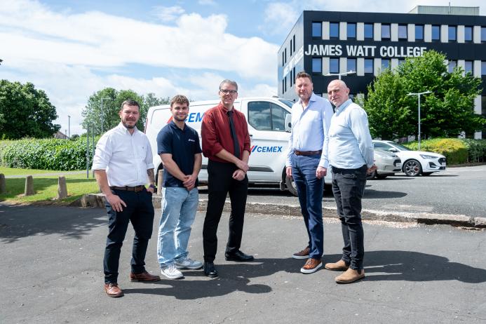 L–R: Howard Reid (lead fitter at Cemex UK), George Howell (apprentice fitter with Cemex UK), Andy Lees (senior director of curriculum, innovation, and construction at BMet), Lex Russell (materials managing director at Cemex UK), and Christian Vale (senior operations manager at Cemex UK)