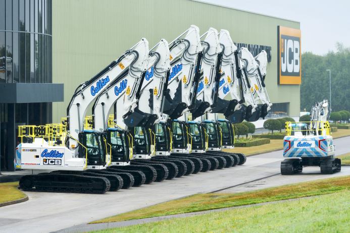 Collins Earthworks’ new JCB machines stand out in their white and blue livery and will be deployed on major earthmoving and infrastructure projects across the UK