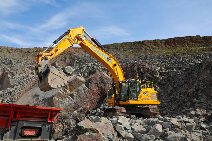 McFadyens new JCB 370X in operation at one of their own hard rock quarries