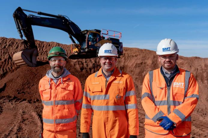 L–R: Anthony Allday, quarry manager; Sam Duggan, SMT site solutions business manager; and James Smith, SMT aftermarket business analyst