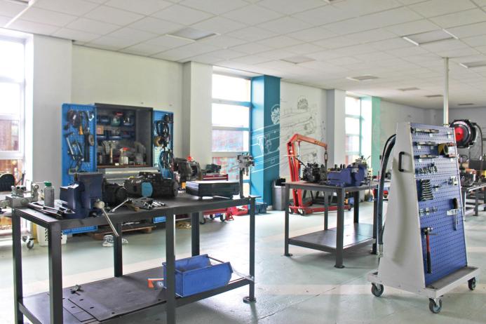 Rokbak's well-equipped training workshop at the company's headquarters in Motherwell, Scotland