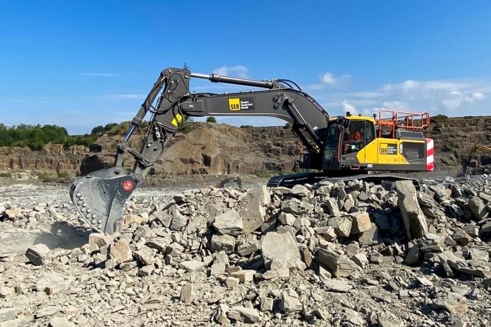 One of Stevens Equipment Rental's new Volvo EC500 crawler excavator units gets to work