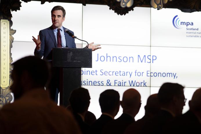 Daniel Johnson MSP, Shadow Cabinet Secretary for Economy, Business and Fair Work, speaking at the launch of ‘The Economic Contribution of Primary Aggregates in Scotland’ report. Photo: David Cheskin