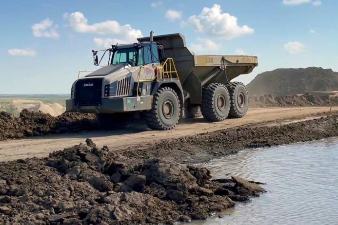 A Rokbak RA40 hauling excess material at Edberg pit in Alberta, Canada