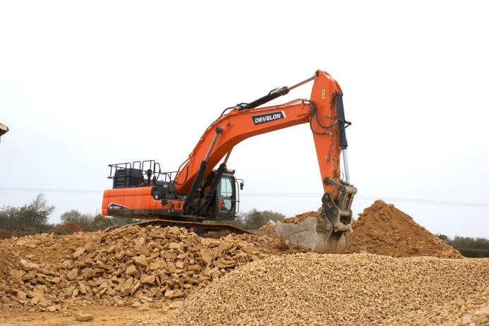 Heritage Quarry Group’s new Develon DX490LC-7 crawler excavator in action at Skillington Quarry