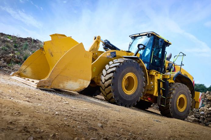 A Cat 972 wheel loader featuring a Collision Warning System in the SER fleet