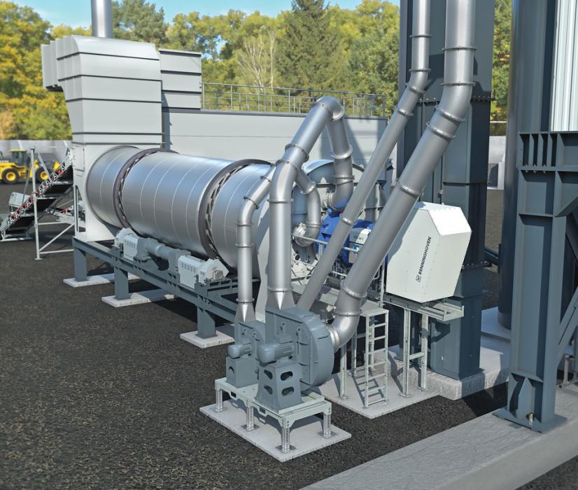 The Benninghoven REVOC system reduces a large part of the total carbon emissions, achieving a higher recycling rate and allowing for more sustainable asphalt production