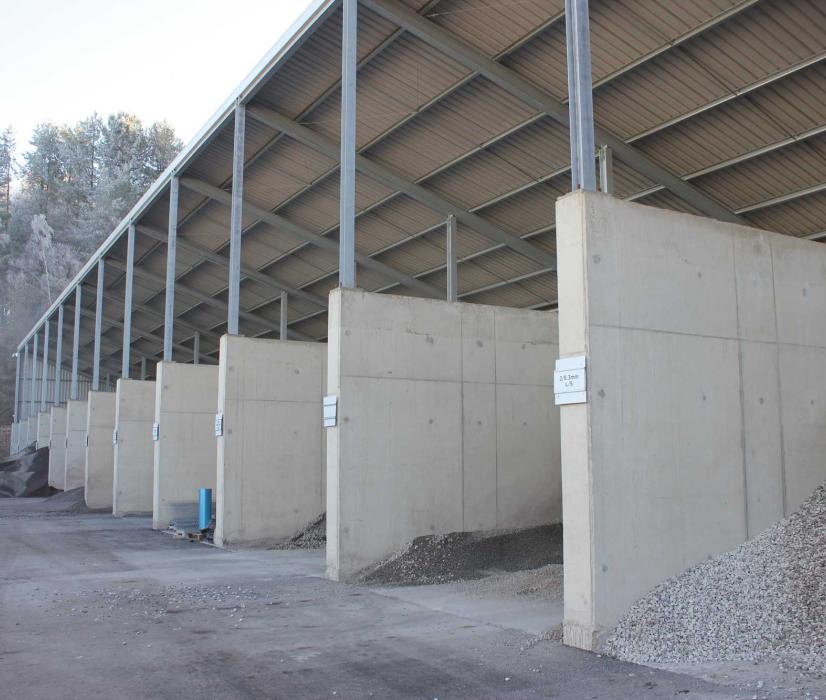 View showing part of the 16-bay covered aggregate storage facility 