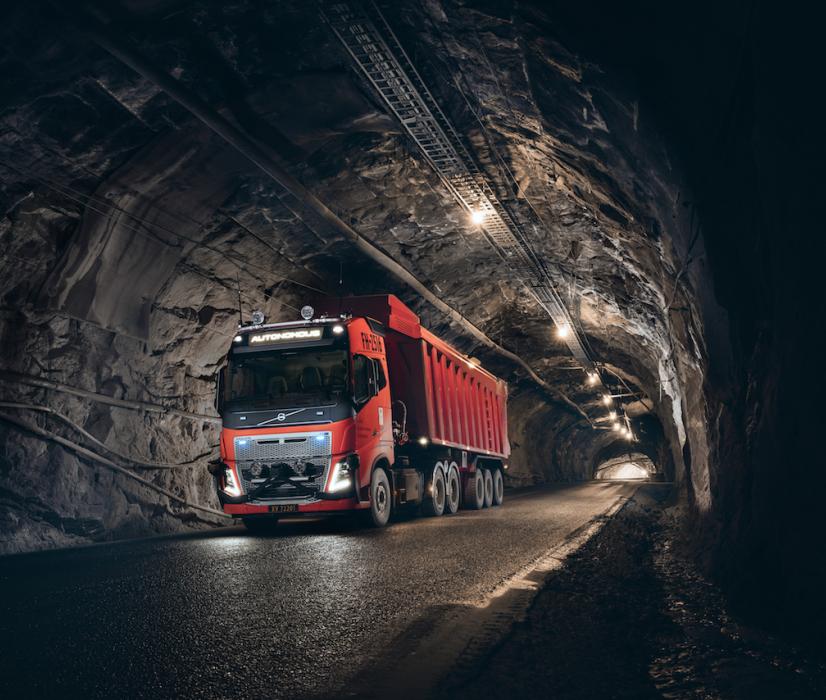 Autonomous Volvo FH travelling through a tunnel