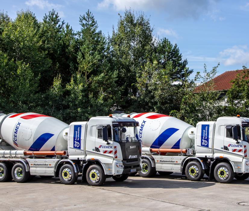 Cemex’s new, fully electric, zero exhaust emission iONTRON eMixer ready-mixed concrete truckmixers from Putzmeister. Photo: Mehdi Bahmed – Concept Photography Berlin