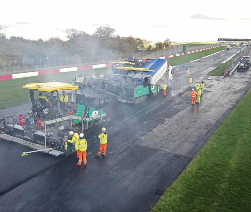AI team resurfacing the new race track at the iconic Donington Park race circuit
