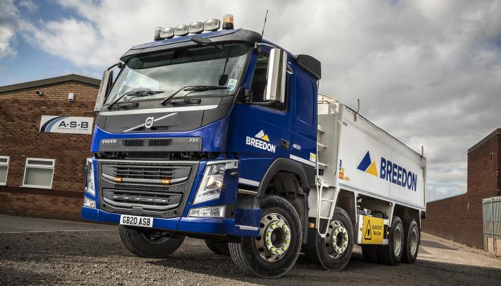 One of the new tippers is working on a franchise basis for Breedon Aggregates Volvo FM 8x4