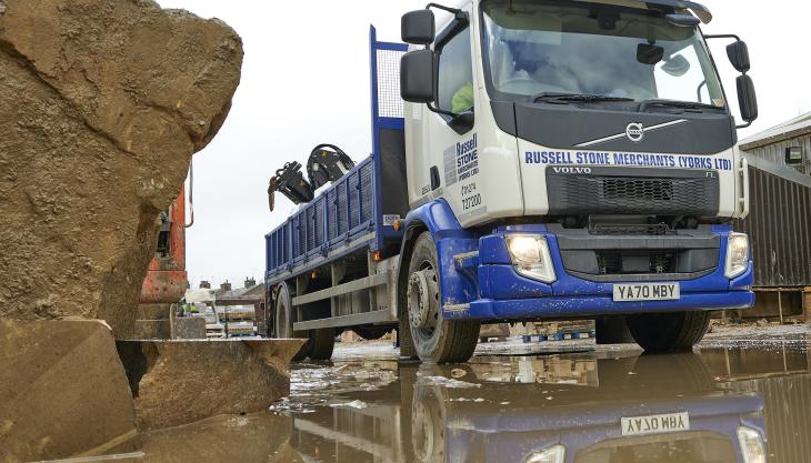 Russell Stone Merchants' new crane-equipped Volvo FL rigid Volvo FL rigid truck