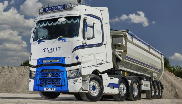 Somerset-based construction haulage specialists DW Moore Transport has taken delivery of their first-ever Renault truck, a T520 High 6x2 tractor unit supplied by Sparks Commercial Services Renault T520 High tractor unit