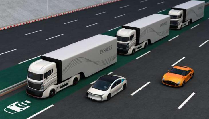 Platoon of driverless trucks Driverless trucks