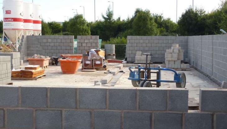 Envirobloc walls under construction at the new police facility in Kettering Envirobloc walls