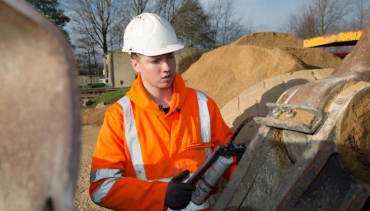 Aidan Jeffreys working on a wheel loader at Shorncote Quarry Aidan Jeffreys