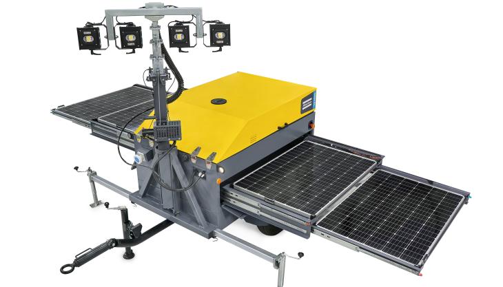 The new solar-powered HiLight S2+ lighting tower from Atlas Copco HiLight S2+ lighting tower