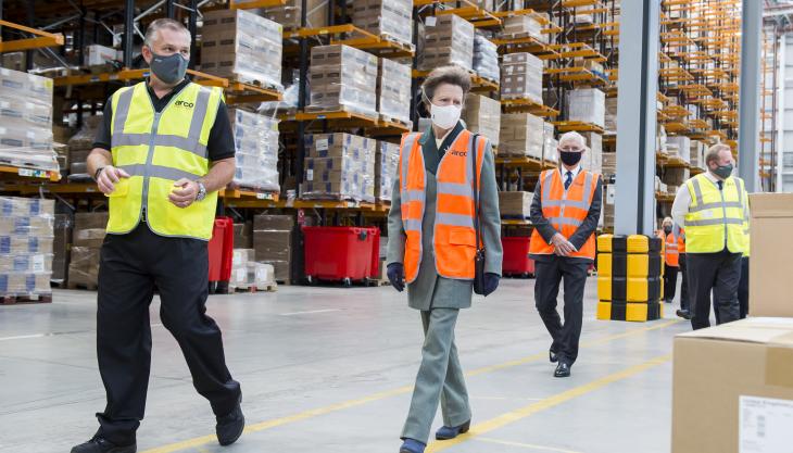 HRH The Princess Royal visiting Arco's brand-new National Distribution Centre (NDC) extension in Hull Arco NDC