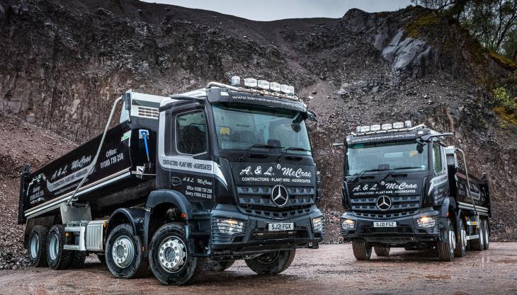A&L McCrae's new Mercedes-Benz Arocs tippers at Barrachander Quarry Mercedes-Benz Arocs tippers