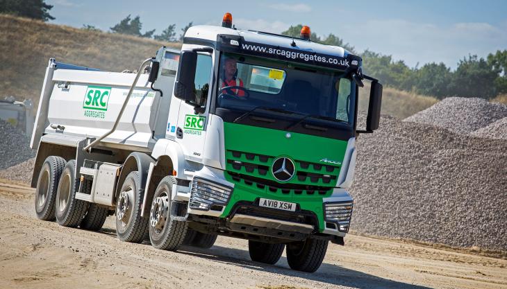 One of SRC Aggregates' new Mercedes-Benz Arocs 3243K tippers Mercedes-Benz Arcos tipper
