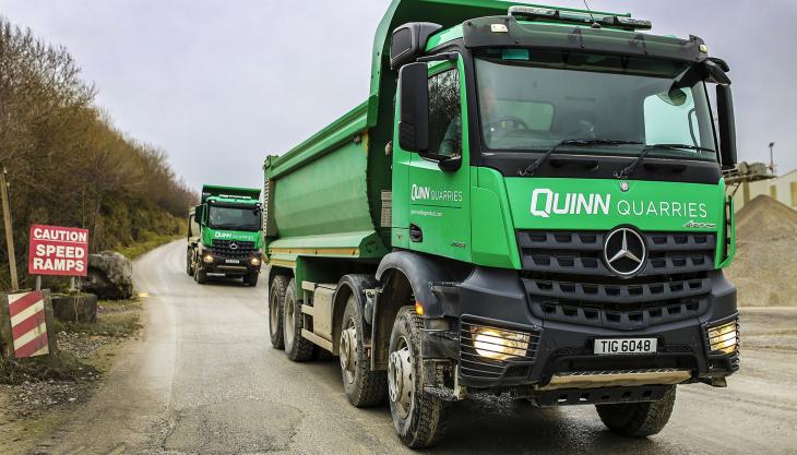 Two of Quinn’s new Mercedes-Benz Arocs 4148 tippers Arocs 4148 tipper truck