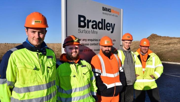 L-R: Liam Smith, Damon Henderson, Graeme Stott, Tommy Mayman and Graeme Buckley Banks Mining apprentices