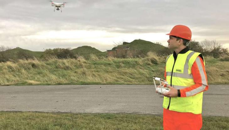 Peter Faraday flying the DJI Phantom 4 Pro drone at Shotton surface mine Peter Faraday flying a drone