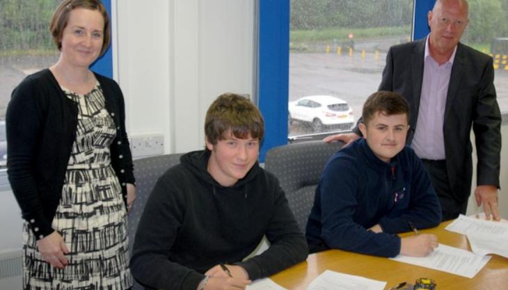 New apprentices Matthew Fletcher and Cameron Cook with Nicola Coultas, group HR officer, and Keith Tarn, group HR manager The Banks Group's two new apprentices