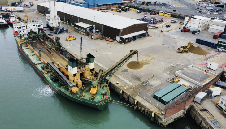Brett’s 'Britannia Beaver' unloading at Portsmouth Port. Photo: Portico Britannia Beaver at Portsmouth Porrt