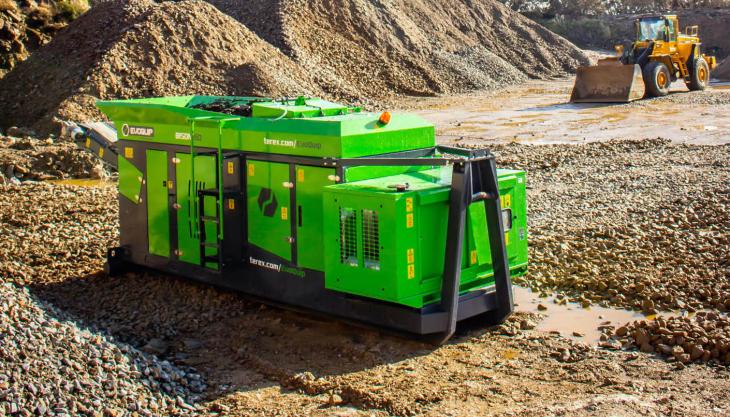 The new Bison 160 Hybrid hook-lift jaw crusher from EvoQuip Bison 160 Hybrid jaw crusher