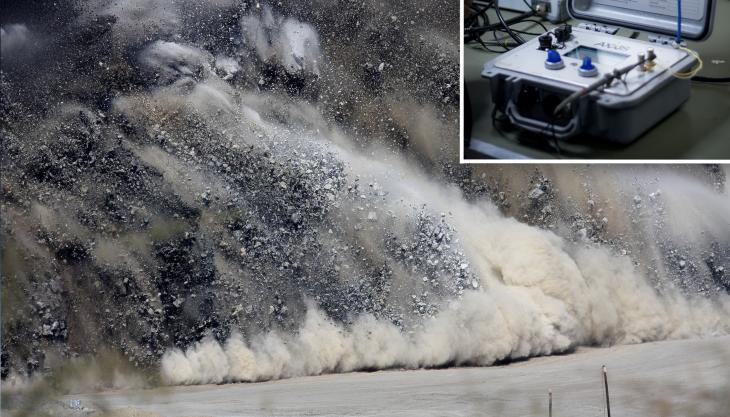 BME say more quarries are moving toward newer blasting technology. Inset: The AXXIS Silver initiation system, which integrates with BME’s Blast Alliance suite of digital tools BME
