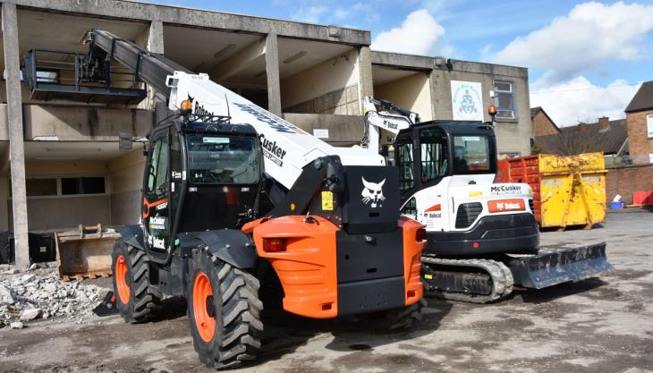 McCusker Demolition's Bobcat T40.180SLP high-light telehandler and E62 mini-excavator Bobcat high-lift telehandler and mini-excavator