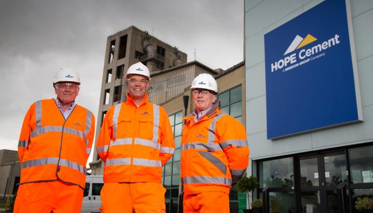 Hope Cement celebrate becoming part of Breedon Group Peter Tom, Pat Ward and Ashley Bryan