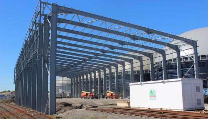 New canopy under construction at AV Dawson's Teesside freight terminal New canopy under construction