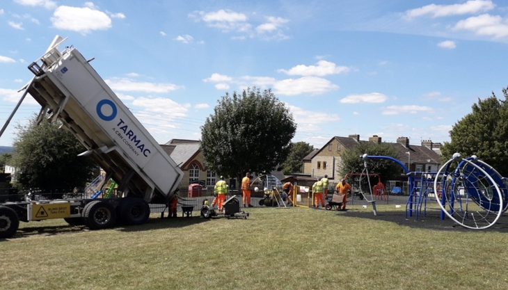 Tarmac’s South East Contracting team working on the playground repairs Tarmac’s South East Contracting team