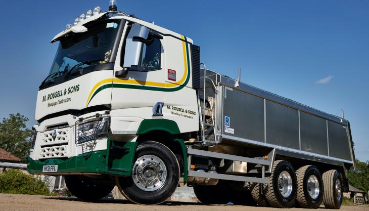 Somerset-based MRA Rousell & Sons have added a Renault Trucks C460 8x4 tridem with PPG aluminium insulated tipper body to their five-strong fleet Renault C460 tridem truck