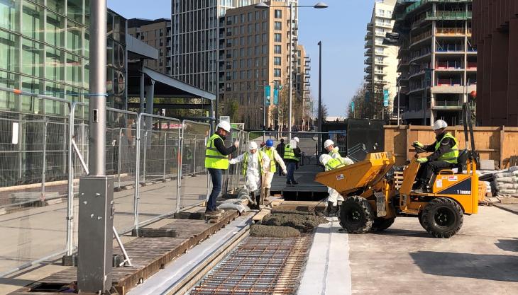 Lightweight concrete work in progress on the walkway Capital Concrete