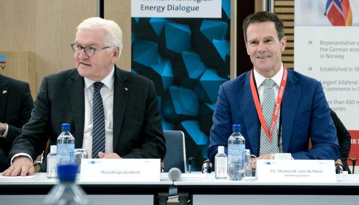 L-R: German Federal President Frank-Walter Steinmeier and chairman of the managing board of HeidelbergCement, Dr Dominik von Achten Frank-Walter Steinmeier and Dr Dominik von Achten