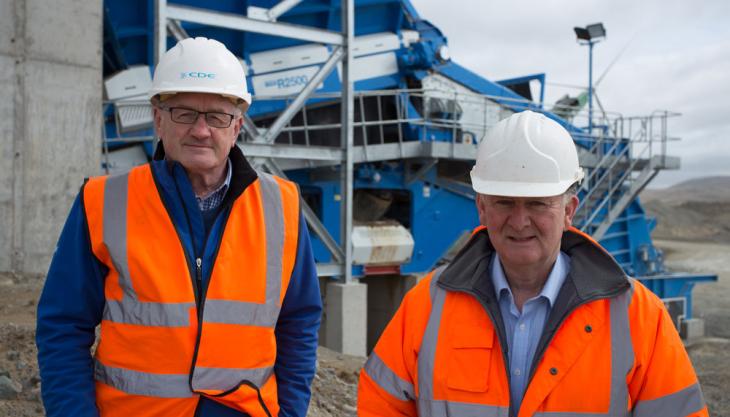Des Crawford, area sales manager for CDE (left), with Gerard McKeague, director of Creagh Concrete Des Crawford and Gerard McKeague
