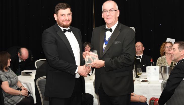 Jonny Will accepts the Most Effective Process Improvement award on behalf of BAM Ritchies Jonny Will
