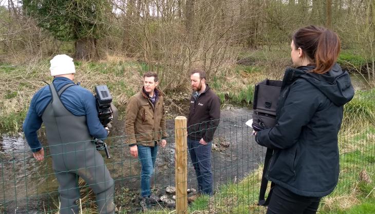 Countryfile presenter Matt Baker with Tarmac's mineral estates manager Michael Charlton during filming at Panshanger Park Countryfile at Panshanger Park