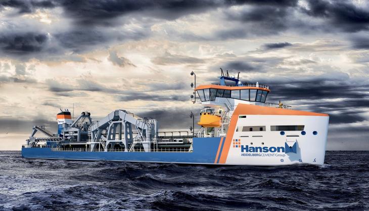 Artist’s impression of Hanson’s new Damen MAD 3500 vessel Damen MAD 3500 marine dredger