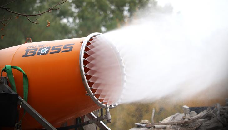 The VFD units use specialized nozzles and a ducted fan to atomize droplets to 50–200 microns in size DB-60 dust-suppression unit