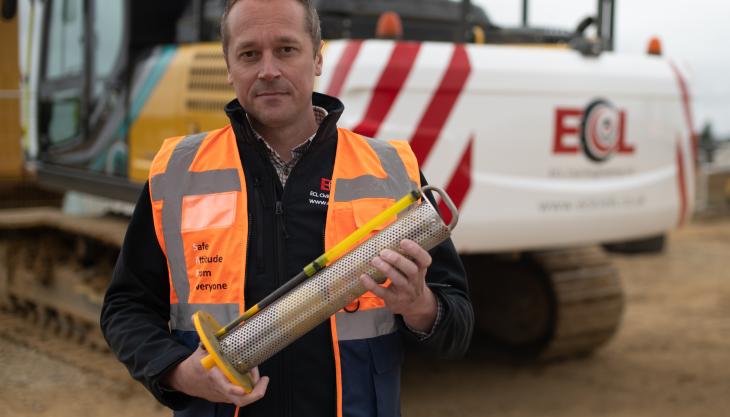 ECL plant manager Steve Wright with an example of the FuelActive clean diesel pick-up system FuelActive