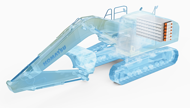 Conceptual image of an electric excavator Komatsu and Proterra